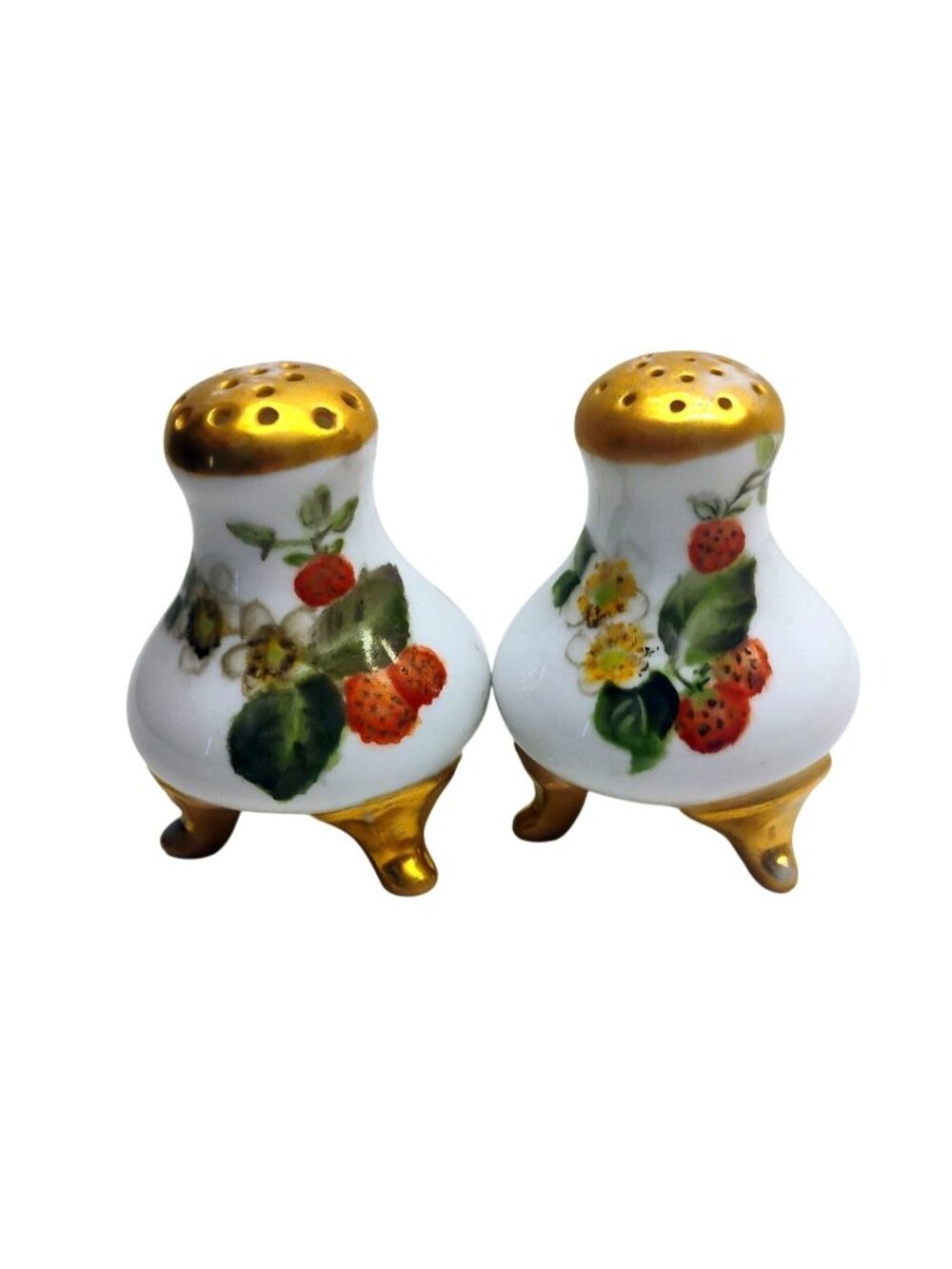 Vtg Hand Painted Porcelain Strawberry Salt Pepper Shakers w/Stoppers